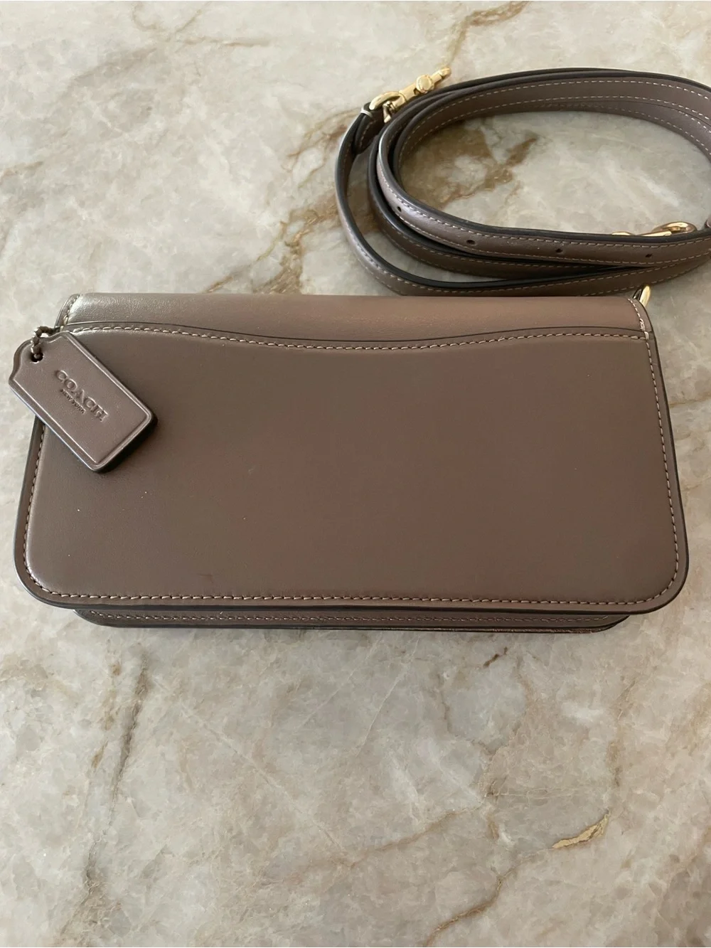 Coach Toni Taupe Leather Logo Crossbody